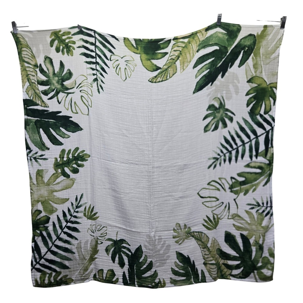 Little Unicorn Tropical Leaf Cotton Muslin‎ Swaddle Blanket Green White 46x46
